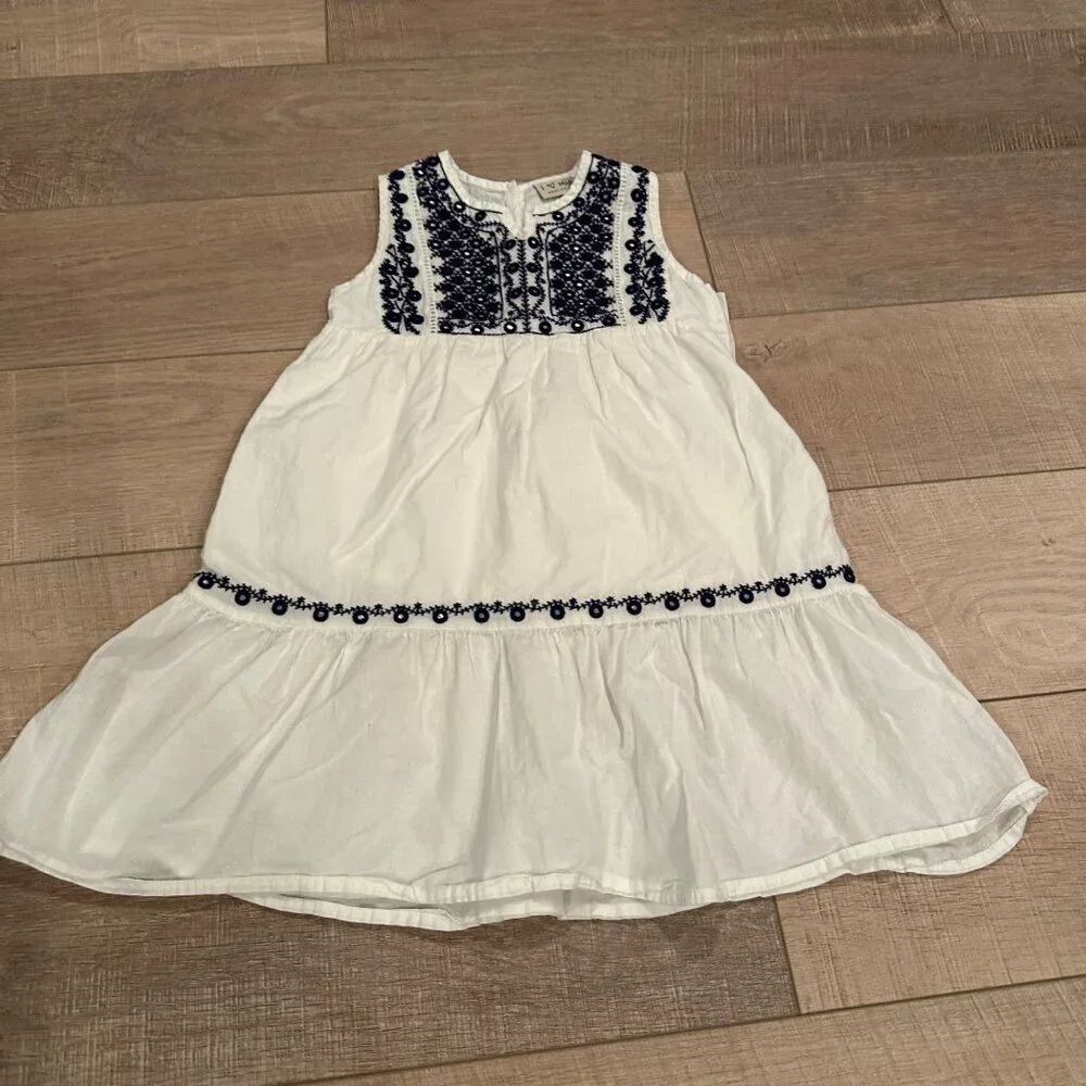 NEXT GIRLS WHITE AND BLUE DRESS SIZE 7